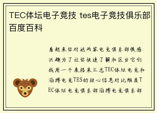 TEC体坛电子竞技 tes电子竞技俱乐部百度百科